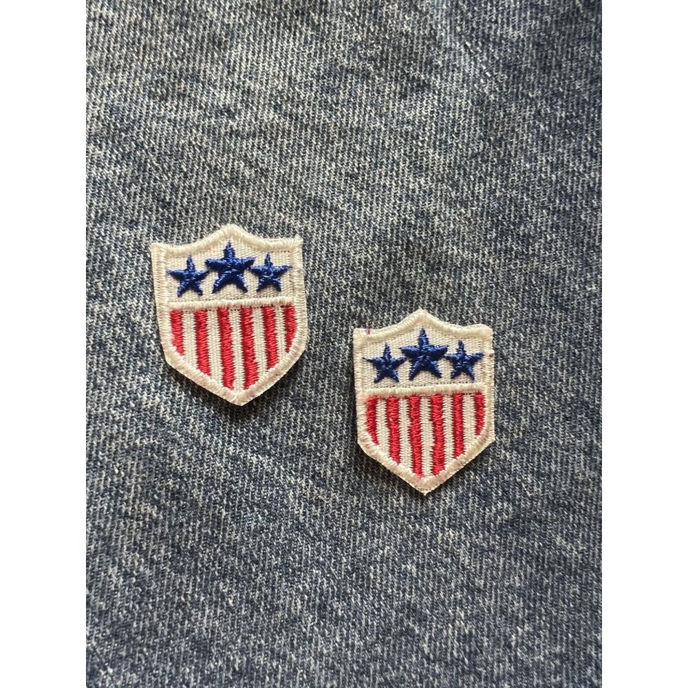 Vintage 1970s Patriotic USA Shield Patch Pair Red White Blue Sew On Emblems